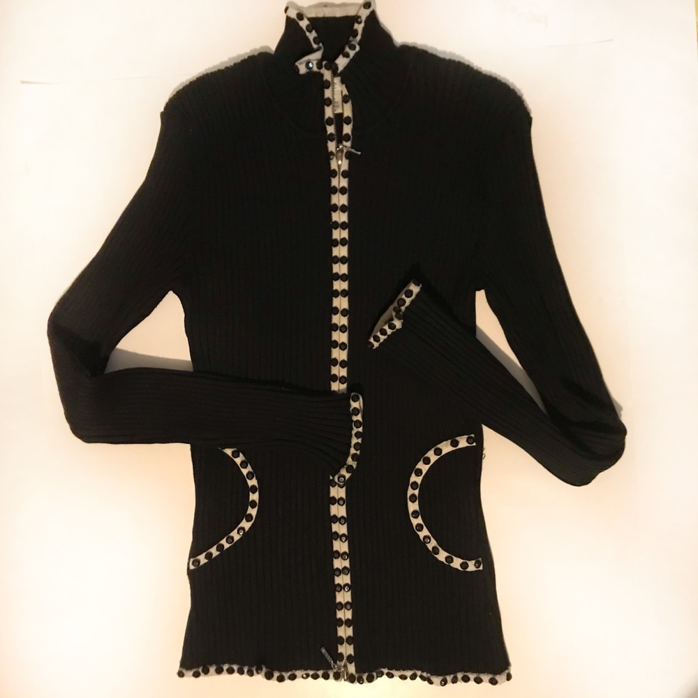 Cache Silk Spandex Sweater Black Size Large